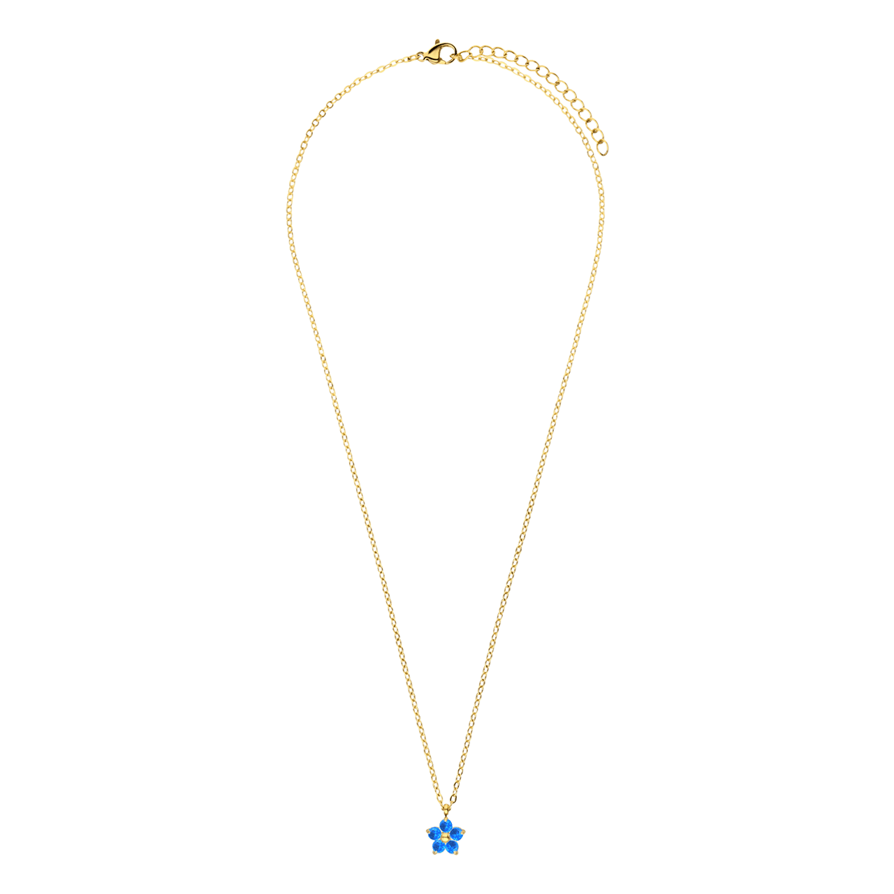 Stainless steel goldplated ketting bloem met zirkonia blue topaz voor dames