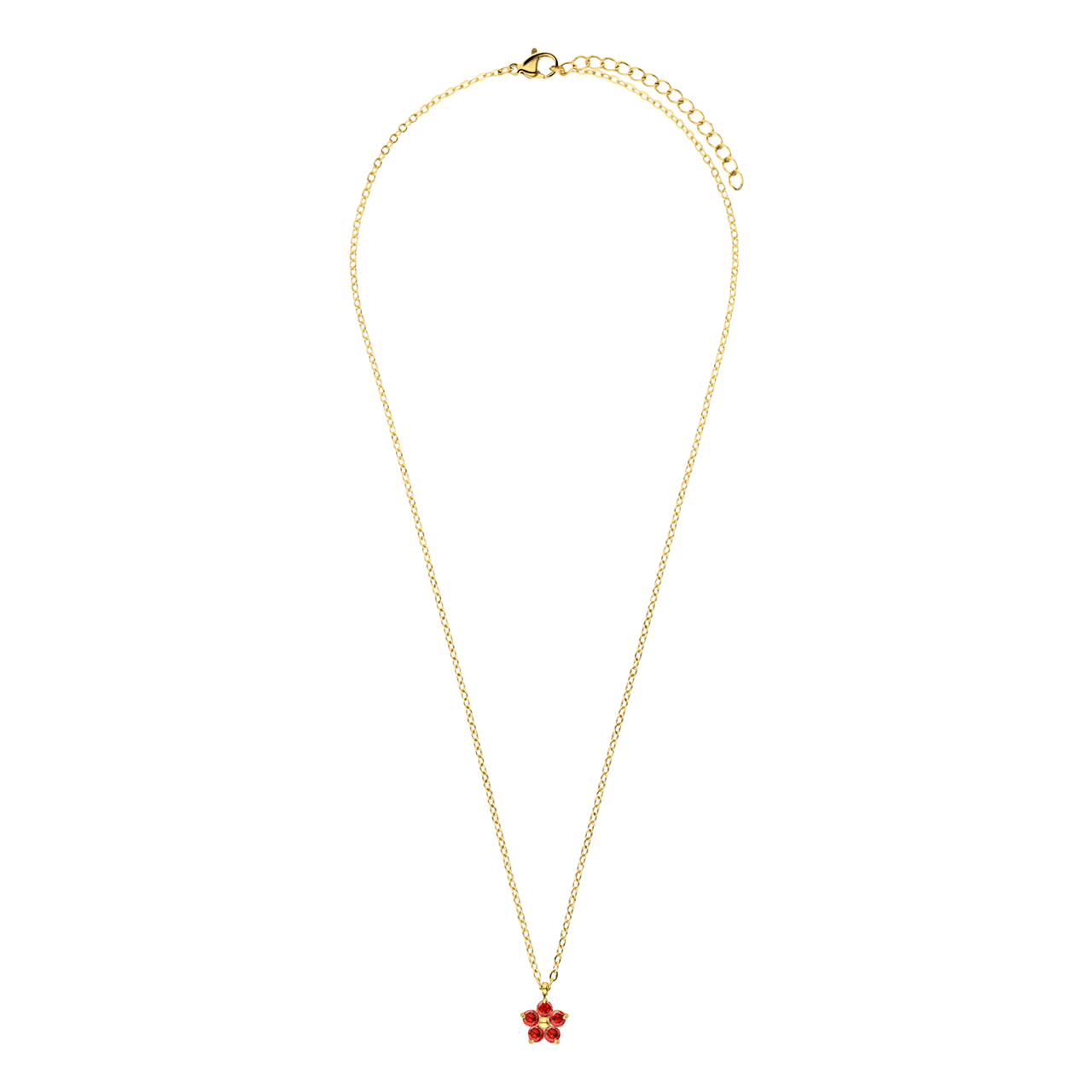 Stalen goldplated ketting bloem zirkonia rood voor dames
