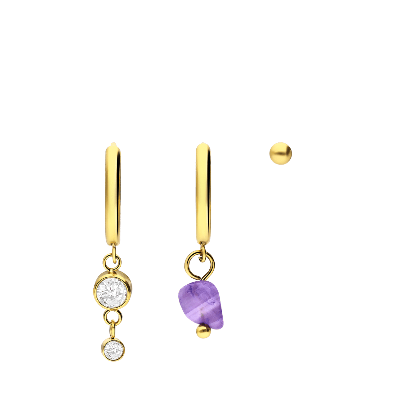 Stainless steel goldplated oorbellen set met amethyst voor dames