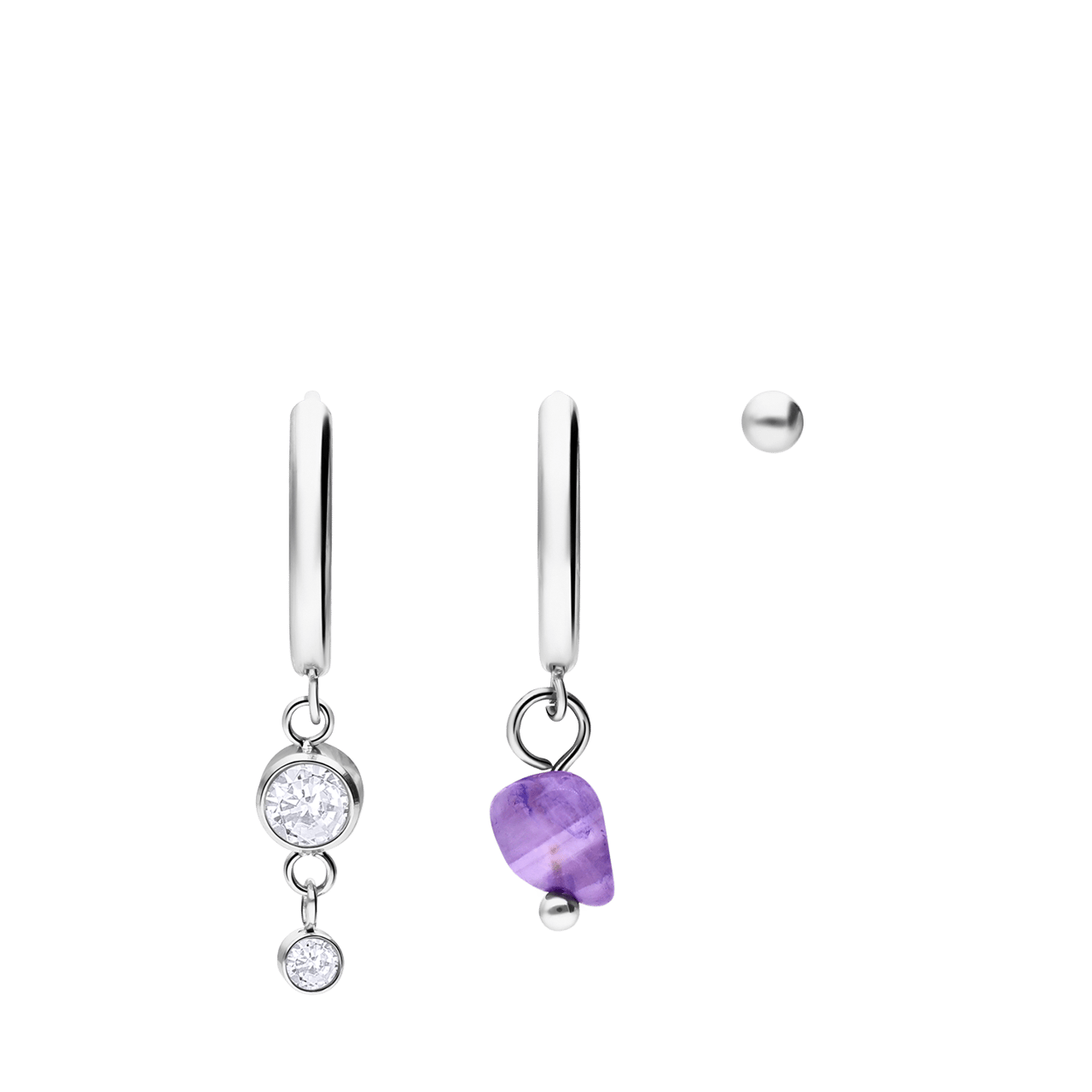 Stainless steel oorbellen set amethyst