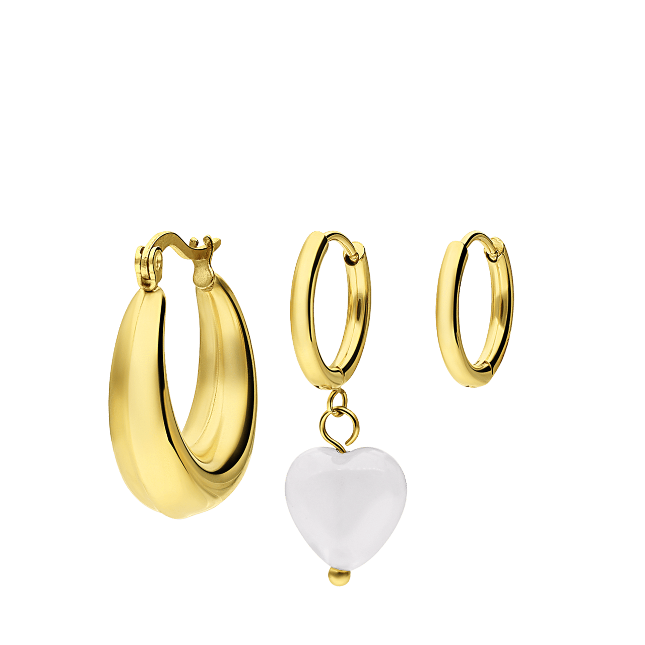 Stainless steel goldplated oorringen set met rozenkwarts voor dames