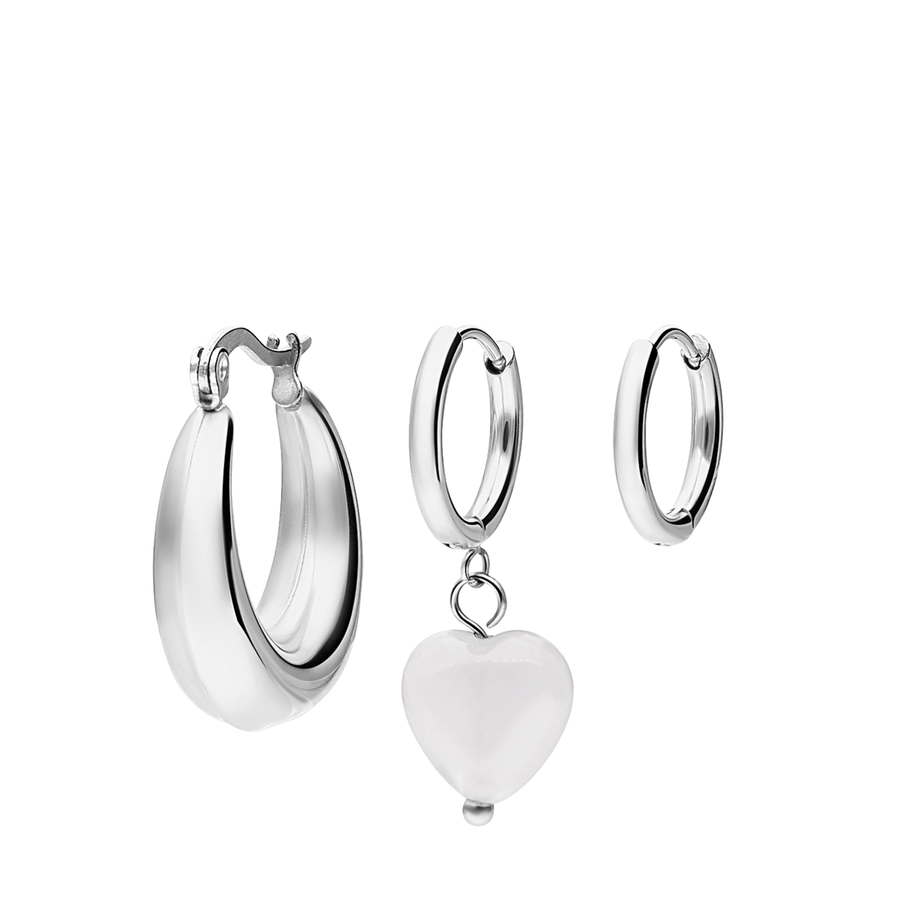Ohrringe aus Edelstahl, Set, Rosenquarz