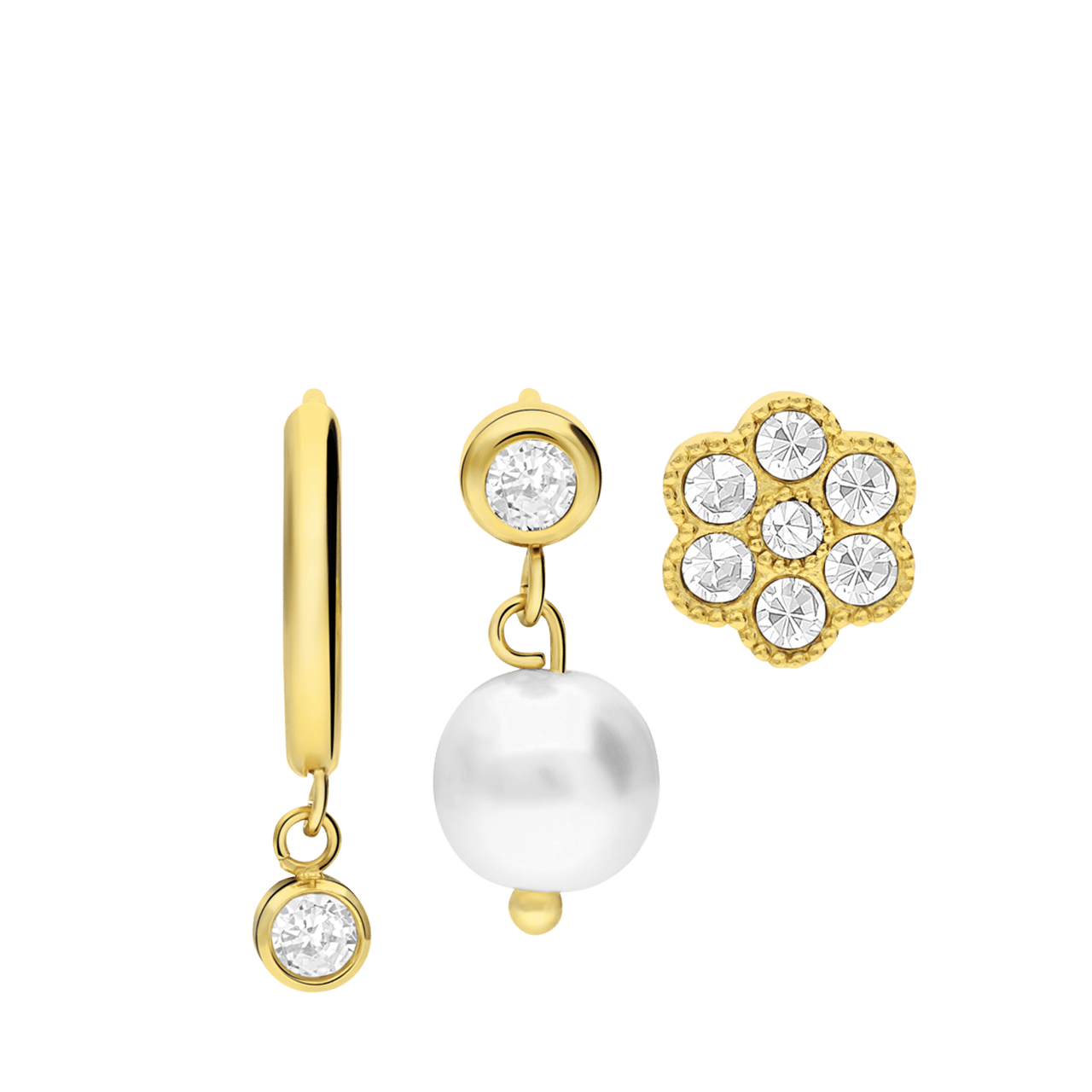 Stainless steel goldplated oorringen set met zirkonia voor dames