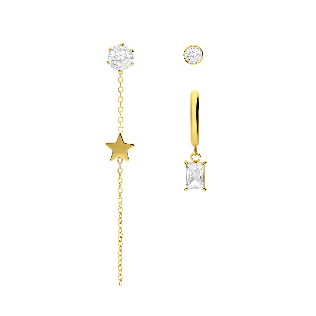 Stalen goldplated oorringen set ster voor dames