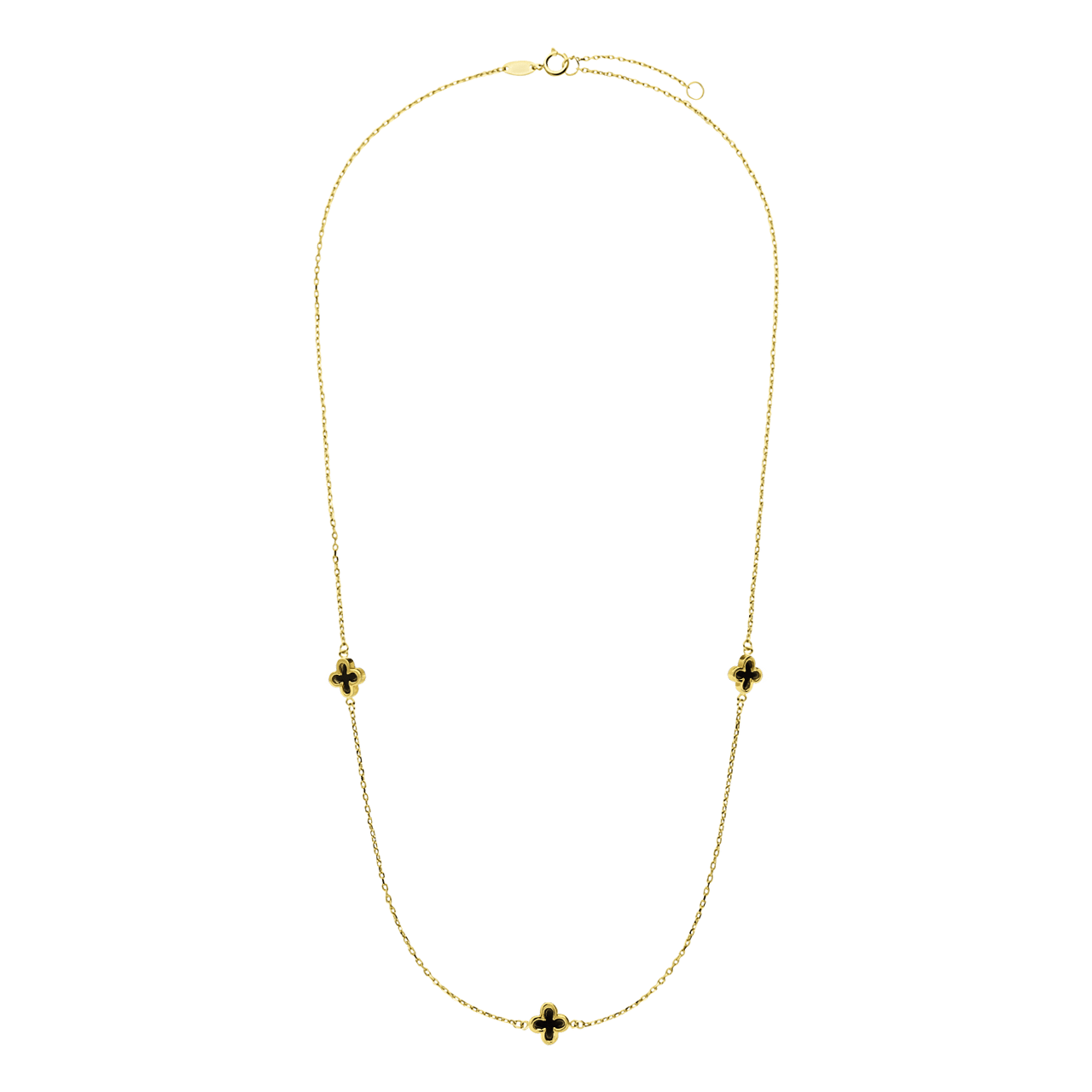 Halskette aus 14 Karat Gelbgold mit 3 Onyxblüten