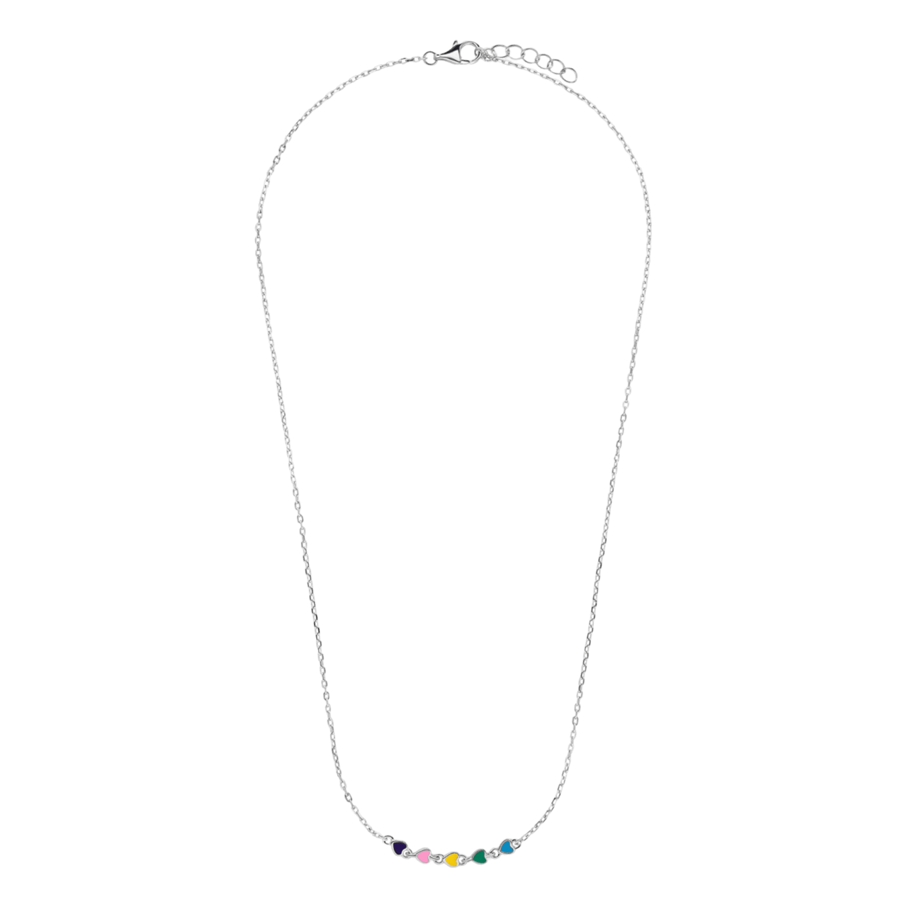 Halskette, 925 Silber, bunte Emaille-Herzen