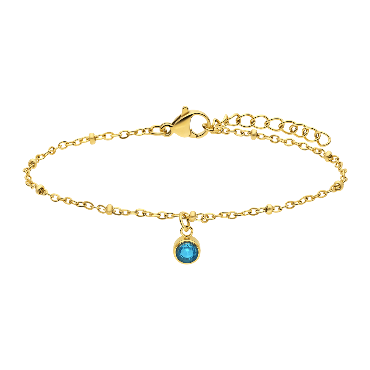 Stainless steel goldplated fantasiearmband met geboortesteen Maart voor dames