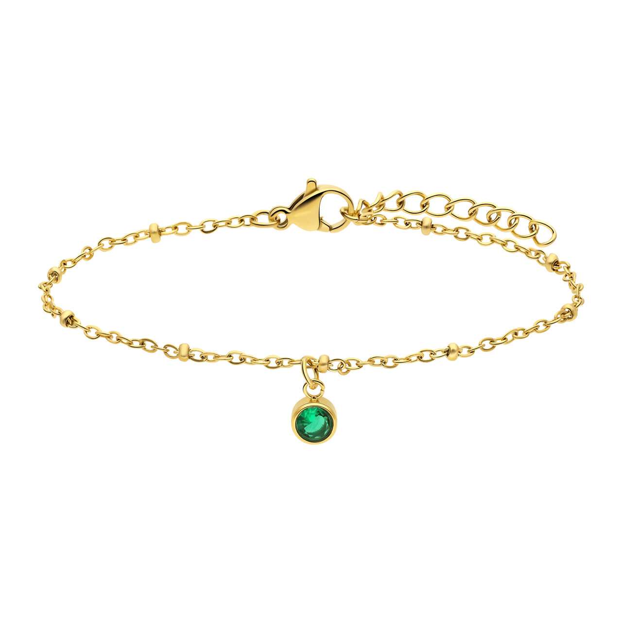 Stainless steel goldplated fantasiearmband met geboortesteen Mei voor dames