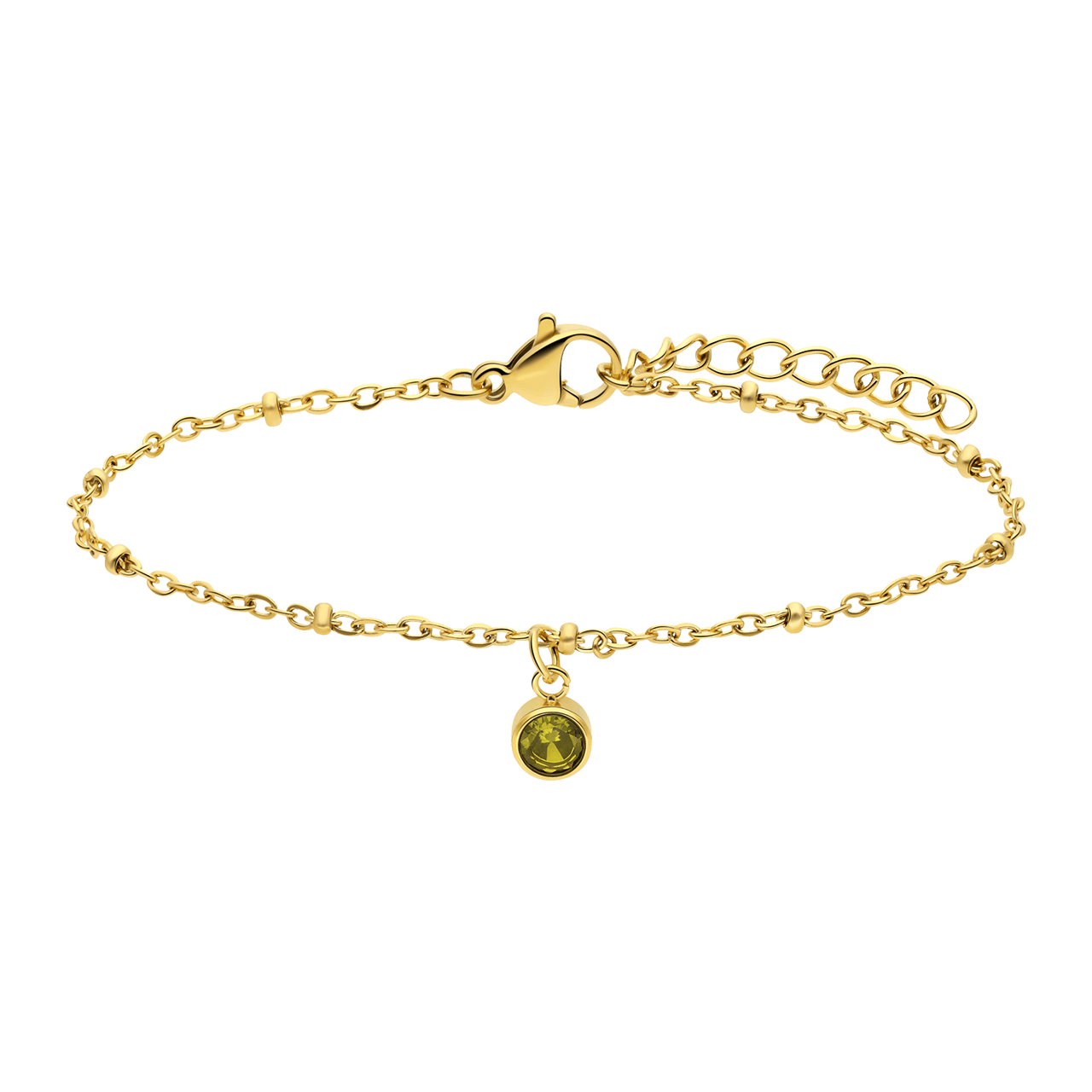 Stainless steel goldplated fantasiearmband met geboortesteen Augustus voor dames