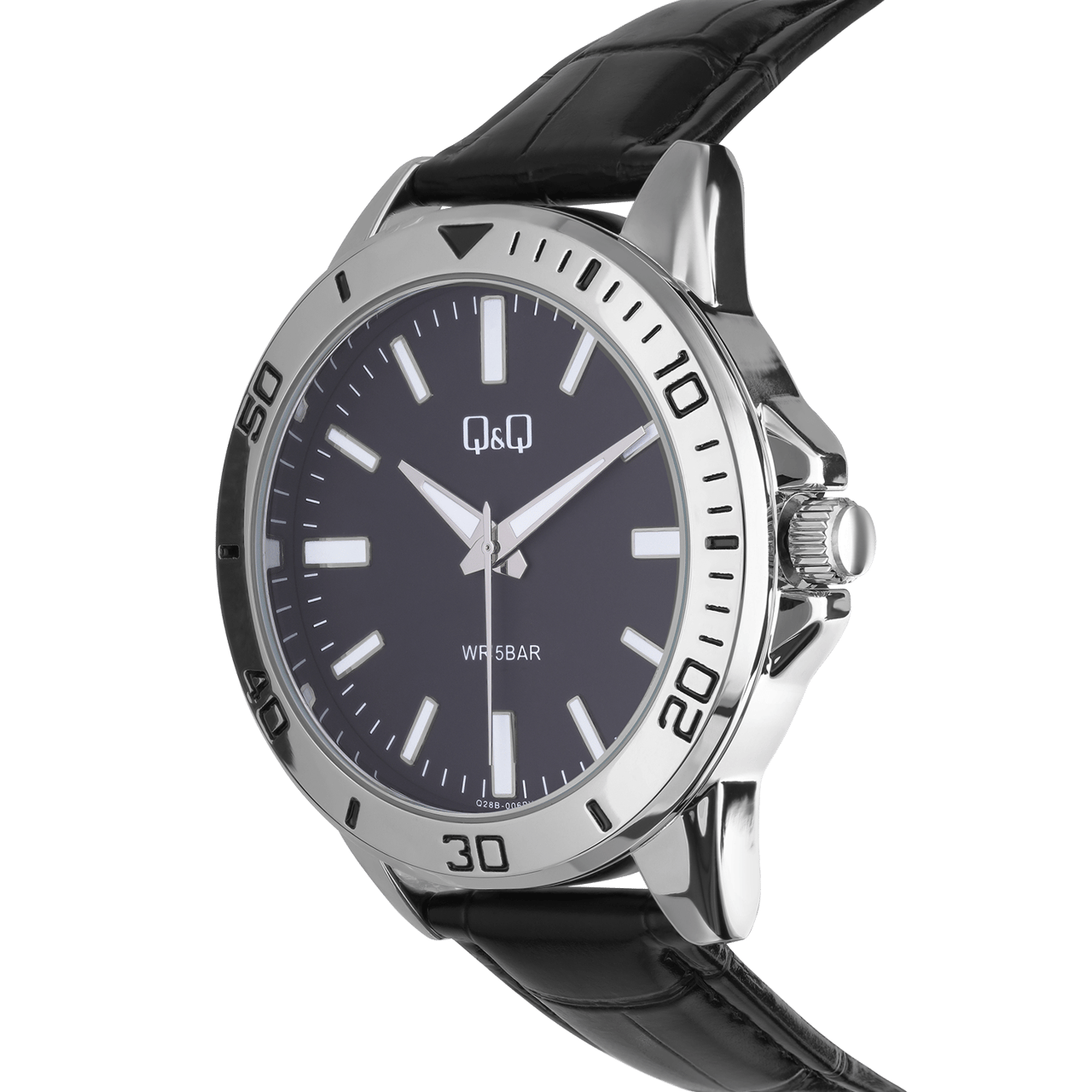 Q&Q Herrenuhr mit schwarzem Lederarmband