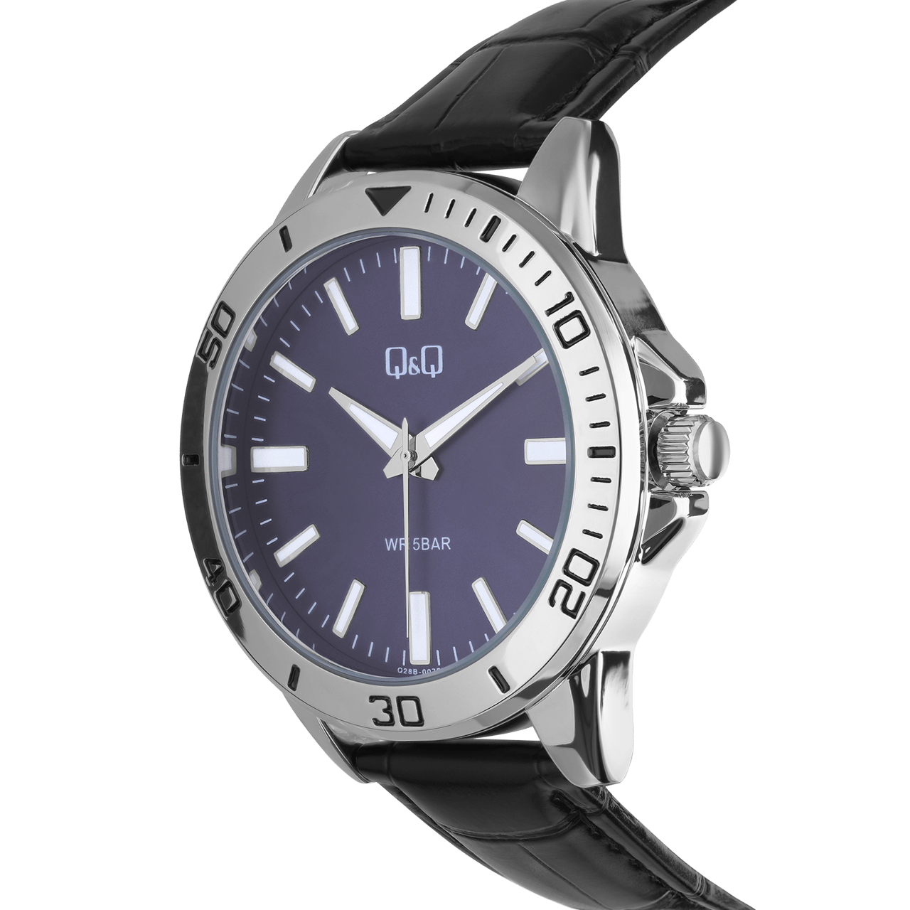 Q&Q Herrenuhr mit schwarzem Lederarmband