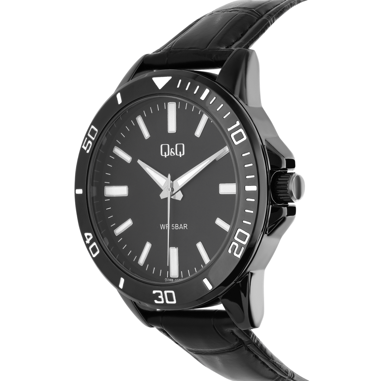 Q&Q Herrenuhr mit schwarzem Lederarmband