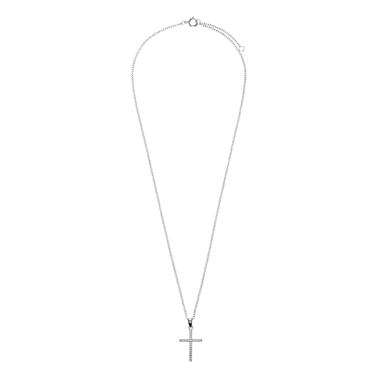 Halskette aus 925er Silber mit Anhänger, Kreuz, Zirkonia