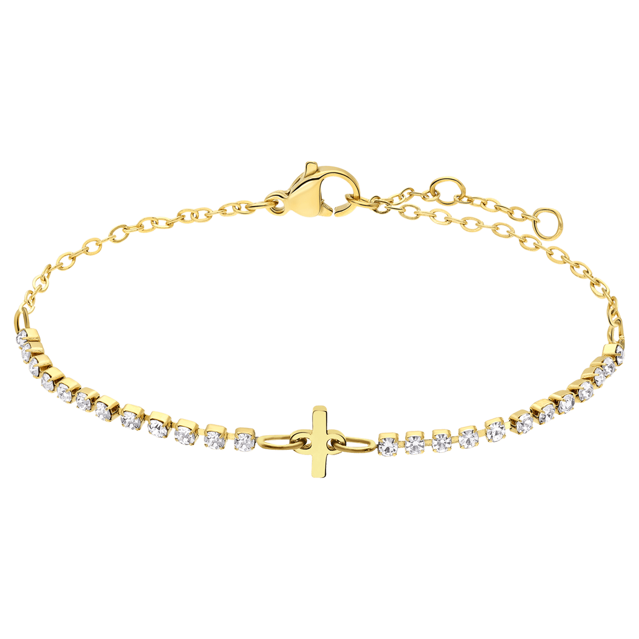 Stainless steel goldplated tennis armband wit cz letter - I