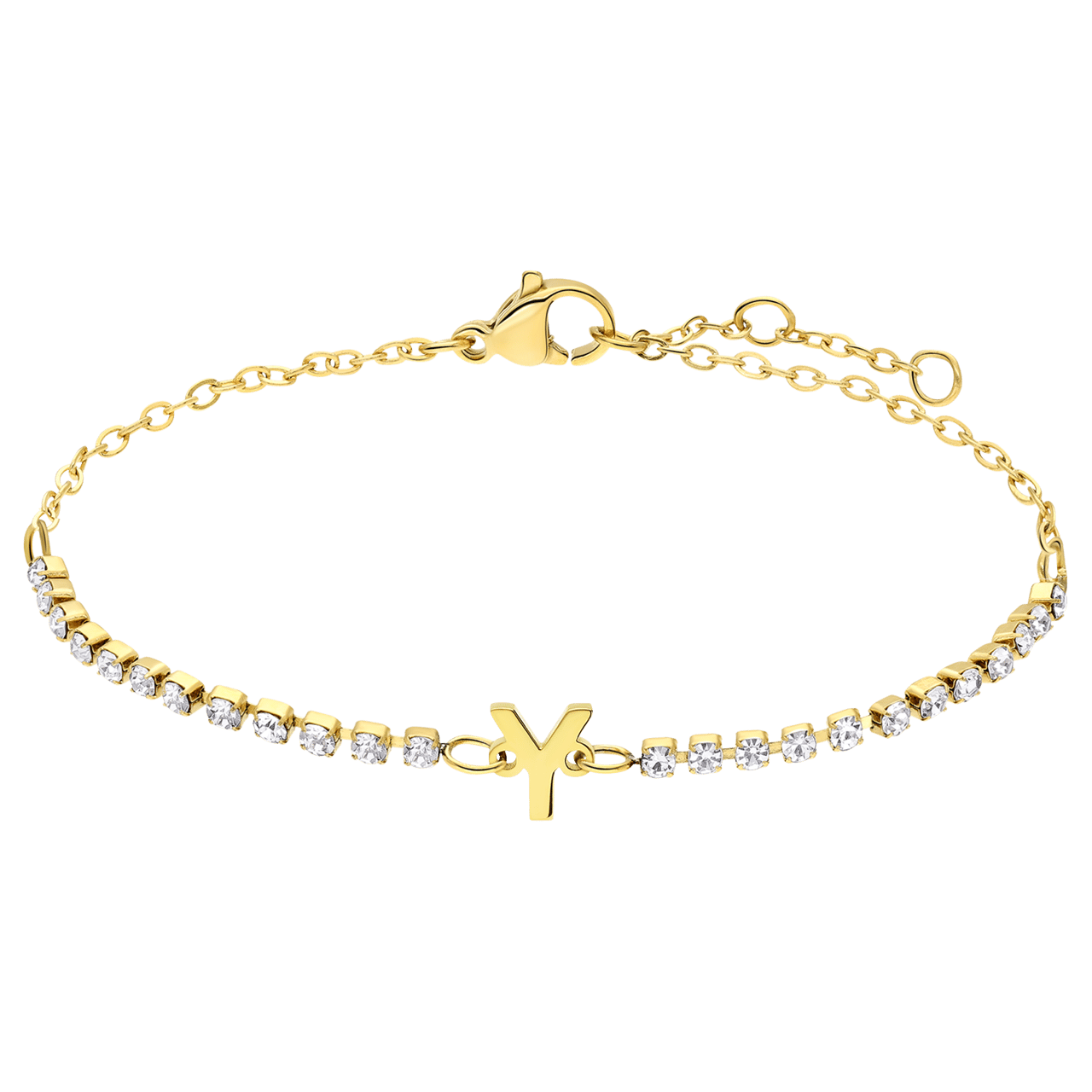 Stalen goldplated tennis armband wit cz letter - Y