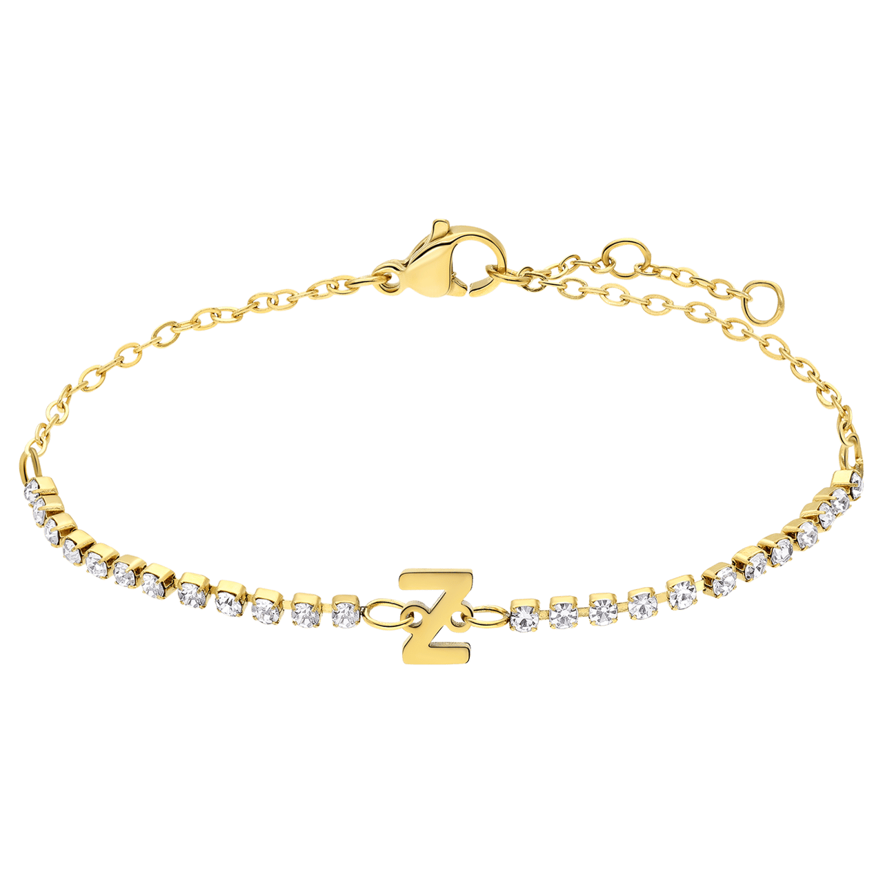 Stainless steel goldplated tennis armband wit cz letter - Z