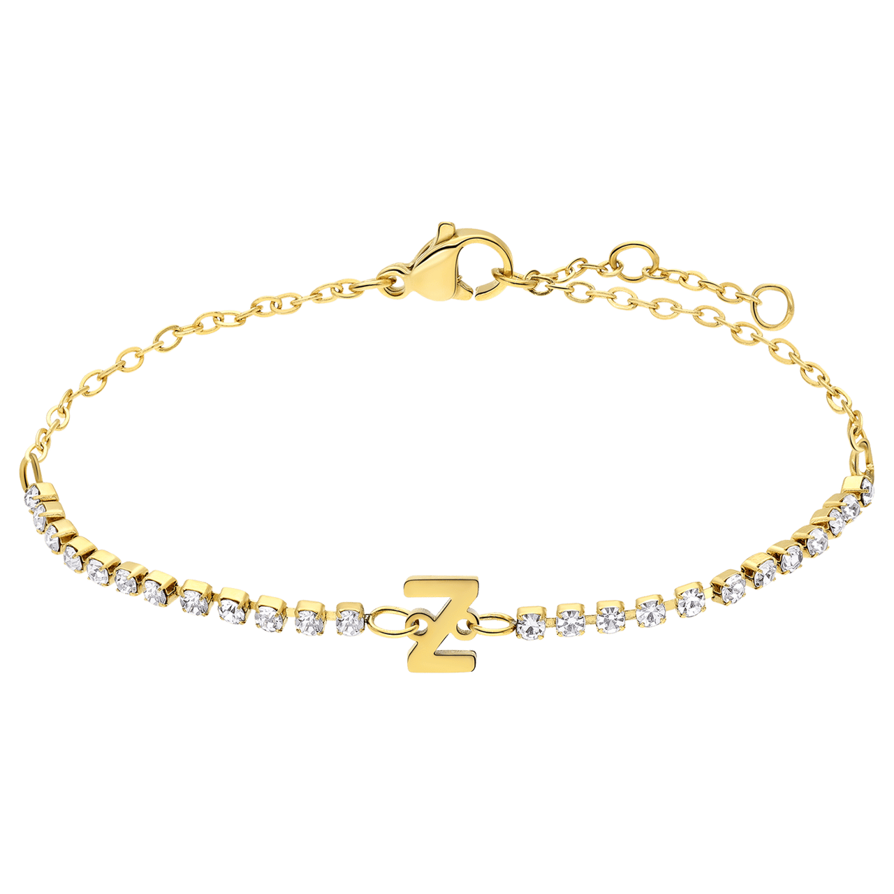 Stalen goldplated fantasiearmband met letterhanger Z met zirkonia voor dames
