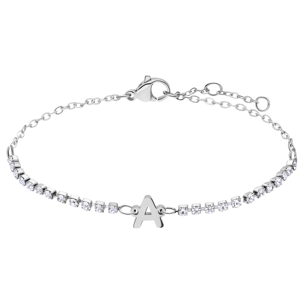 Stainless steel tennis armband wit cz letter - A