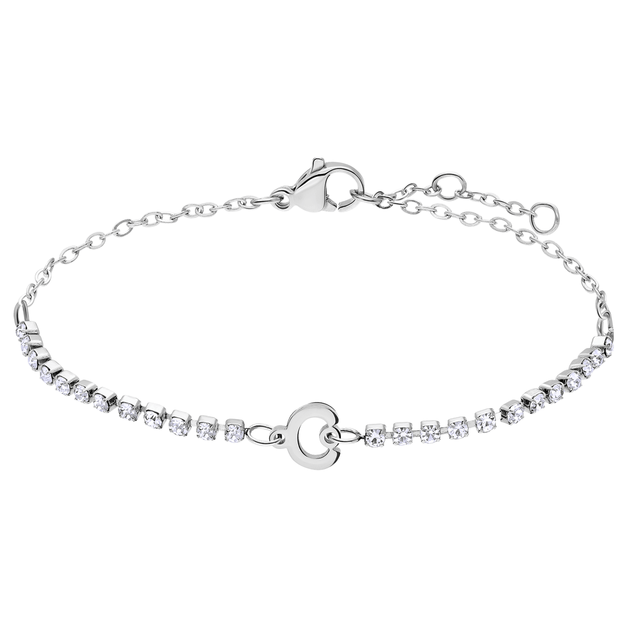 Stainless steel tennis armband wit cz letter - C