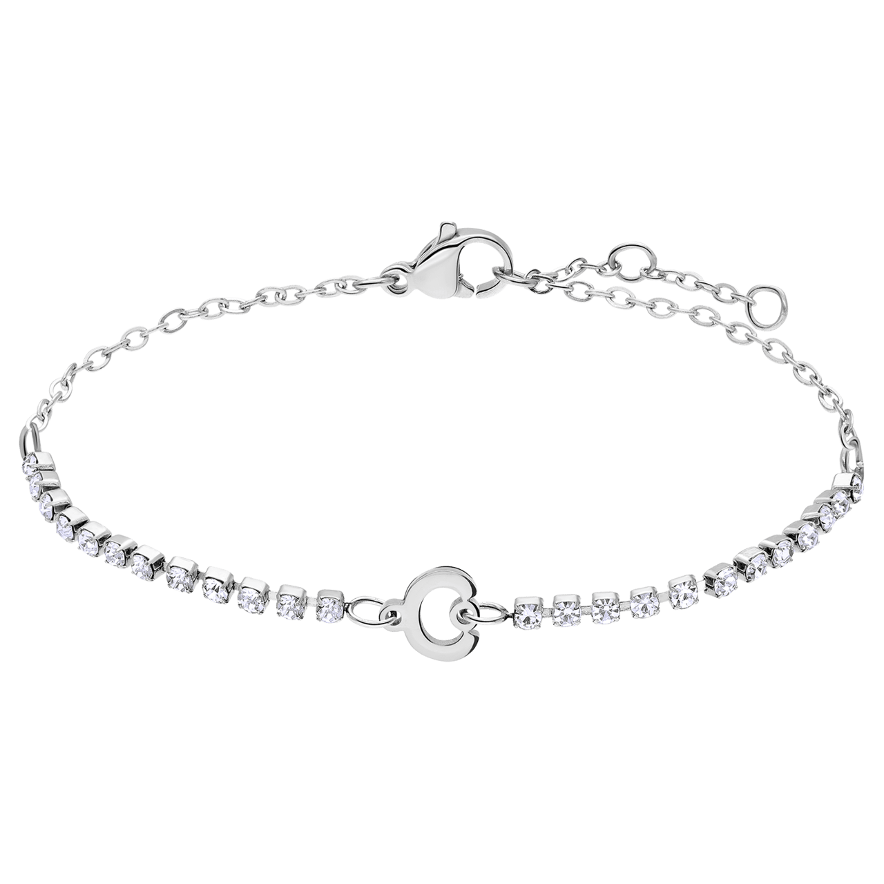 Stalen tennis armband wit cz letter - C