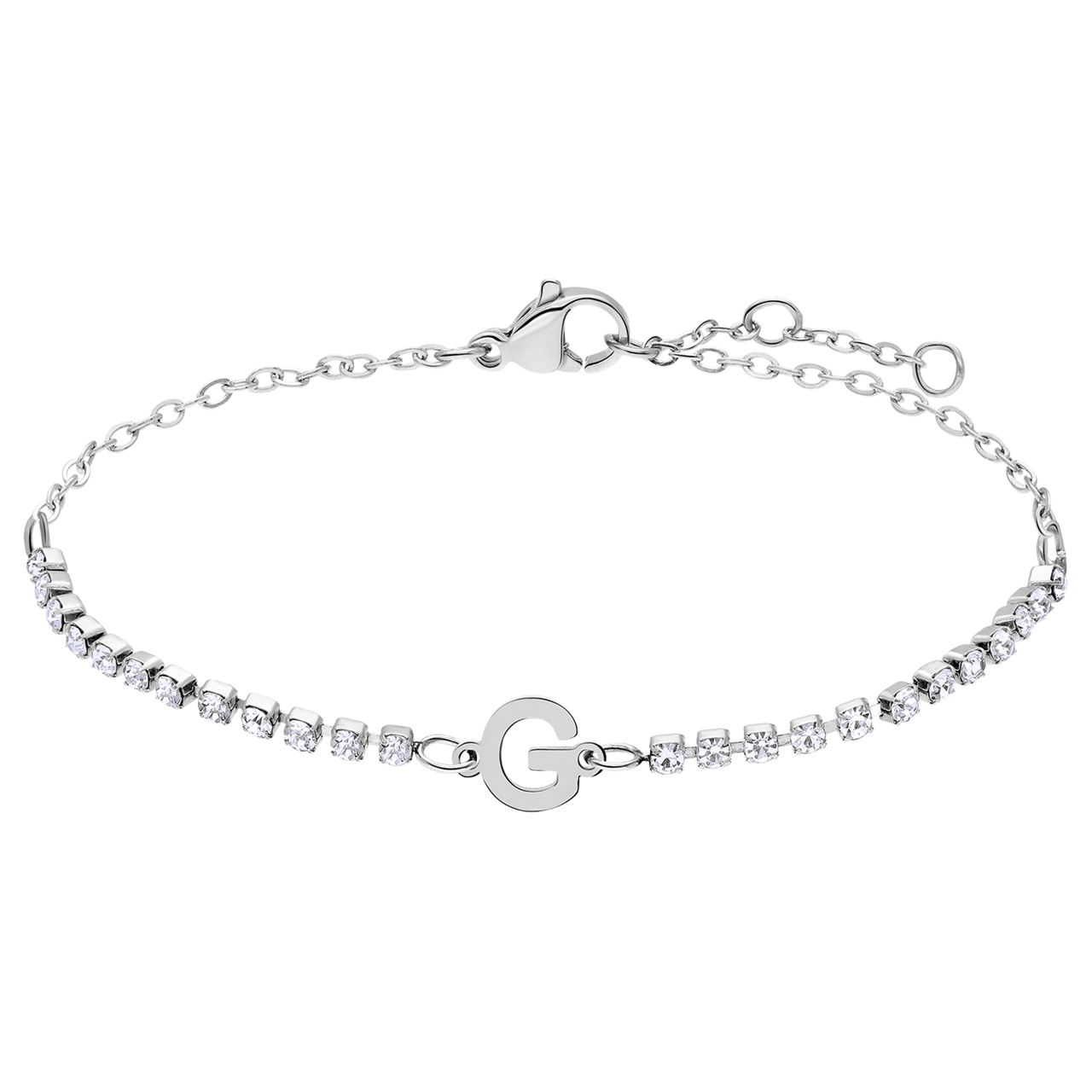 Stalen tennis armband wit cz letter - G