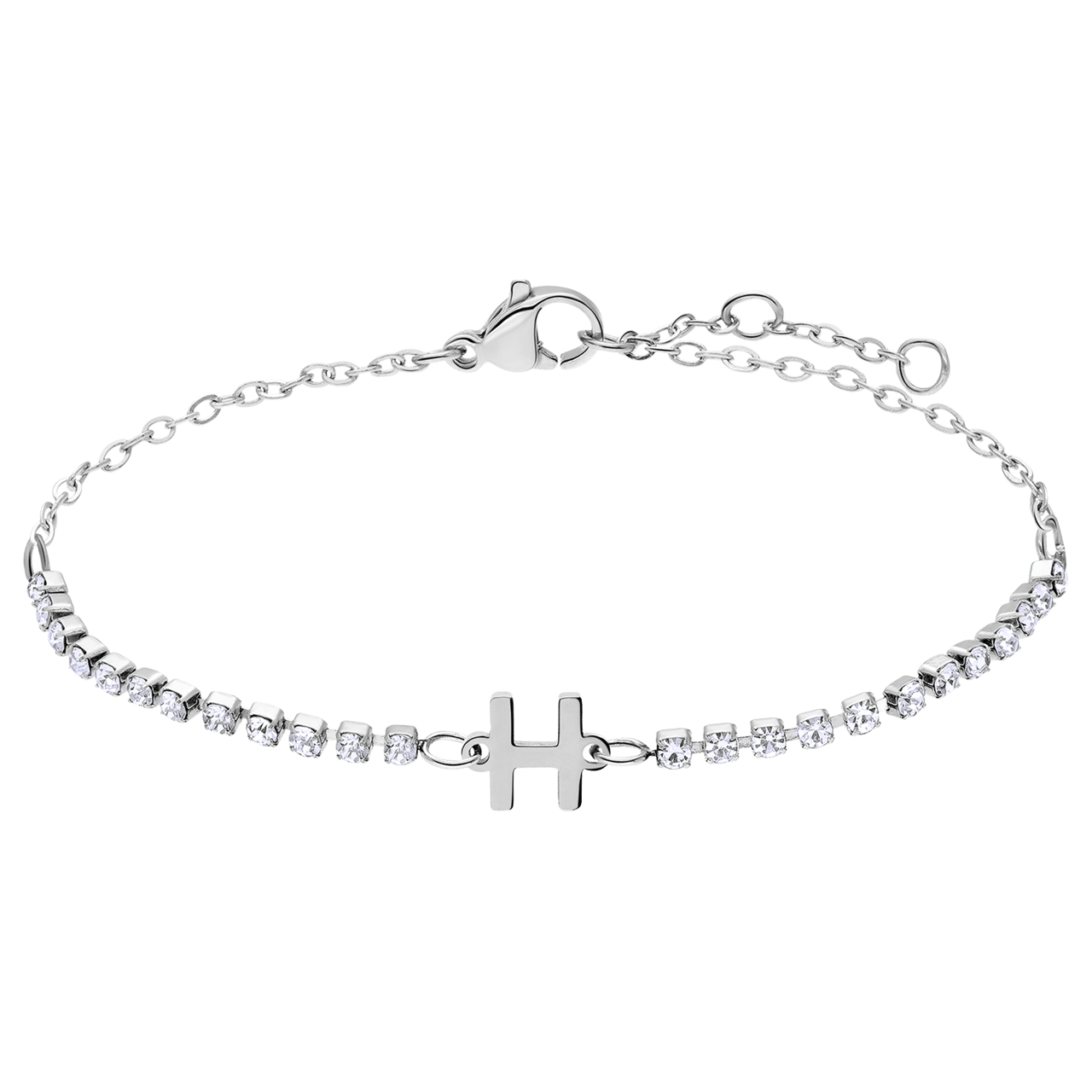 Stalen tennis armband wit cz letter - H