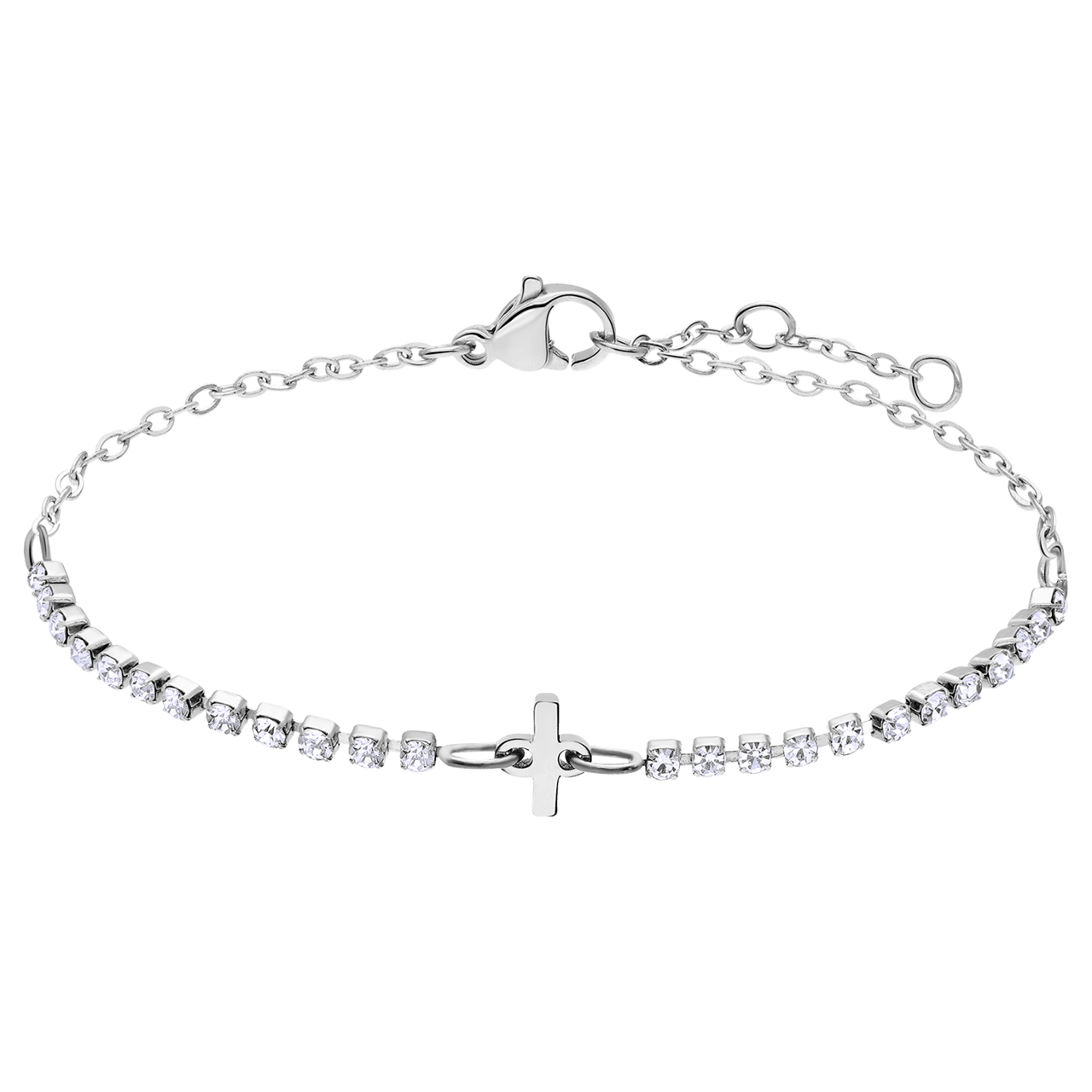 Stalen tennis armband wit cz letter - I