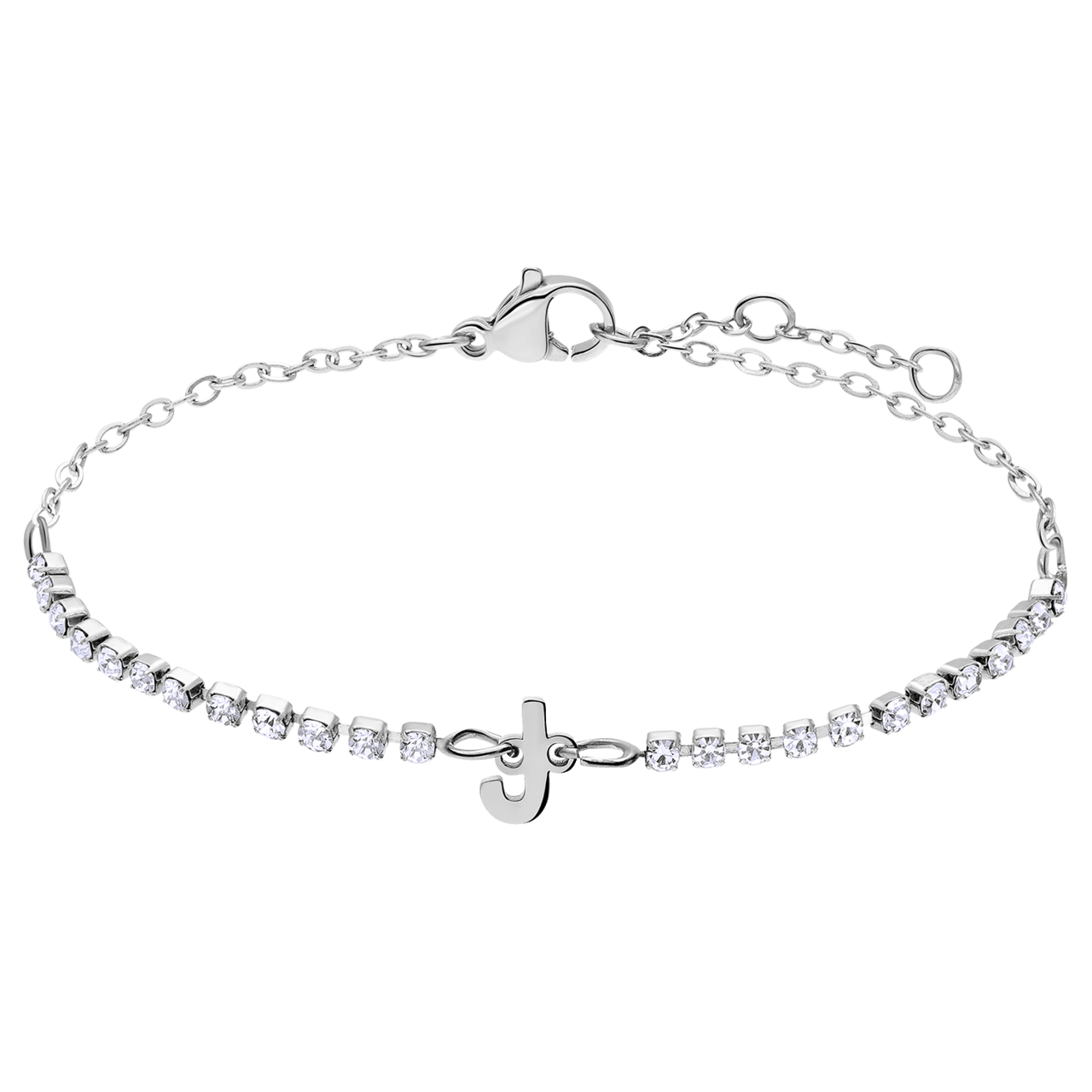 Stainless steel tennis armband wit cz letter - J