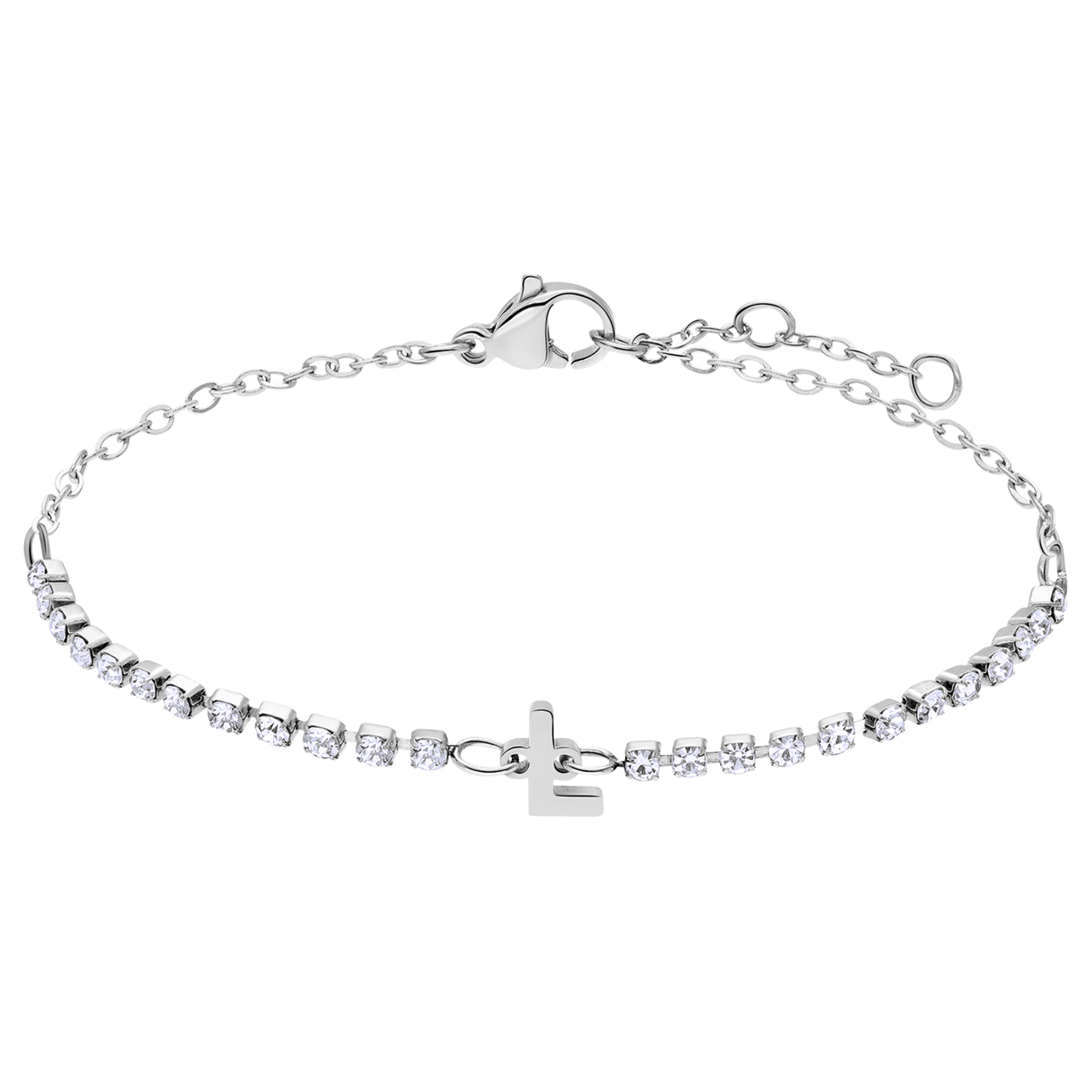Tennisarmband aus Edelstahl, mit weißem kubischem Zirkonia, Buchstabe: L