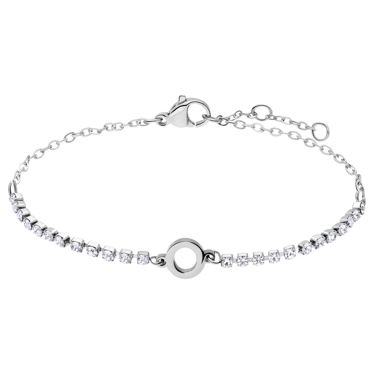 Stainless steel tennis armband wit cz letter - O