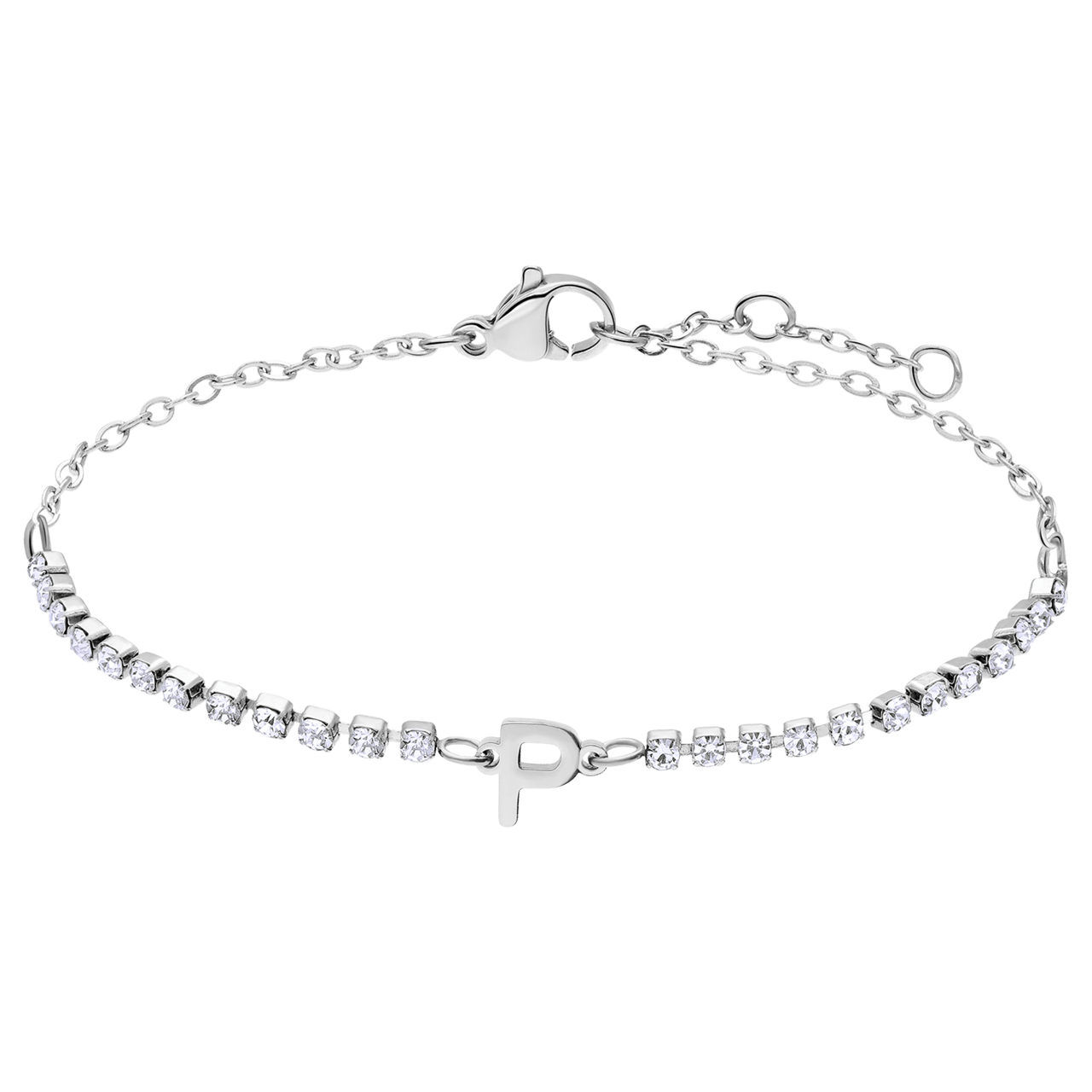 Stainless steel tennis armband wit cz letter - P