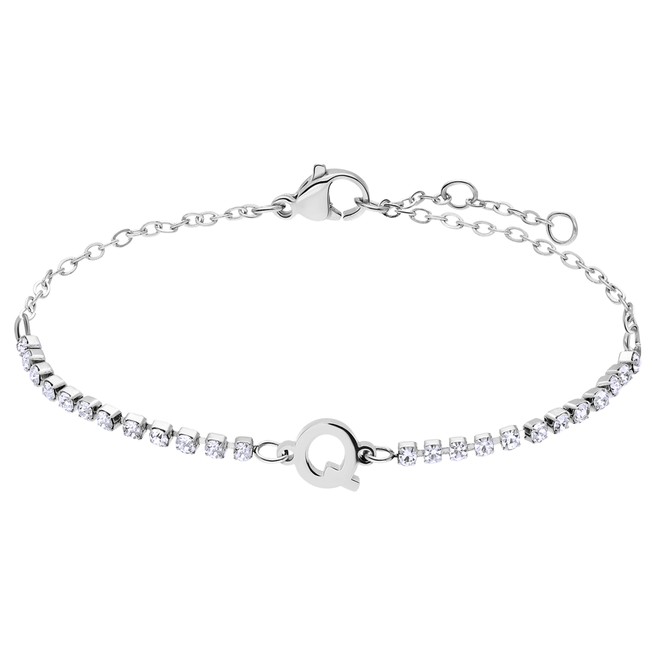 Stainless steel tennis armband wit cz letter - Q