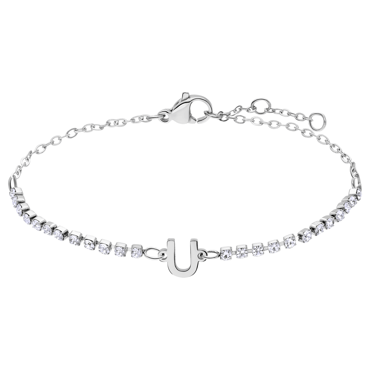 Stainless steel tennis armband wit cz letter - U