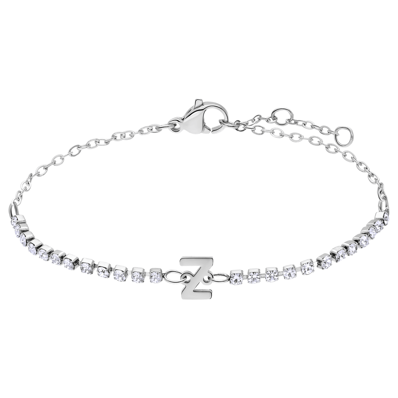 Tennisarmband aus Edelstahl, mit weißem kubischem Zirkonia, Buchstabe: Z