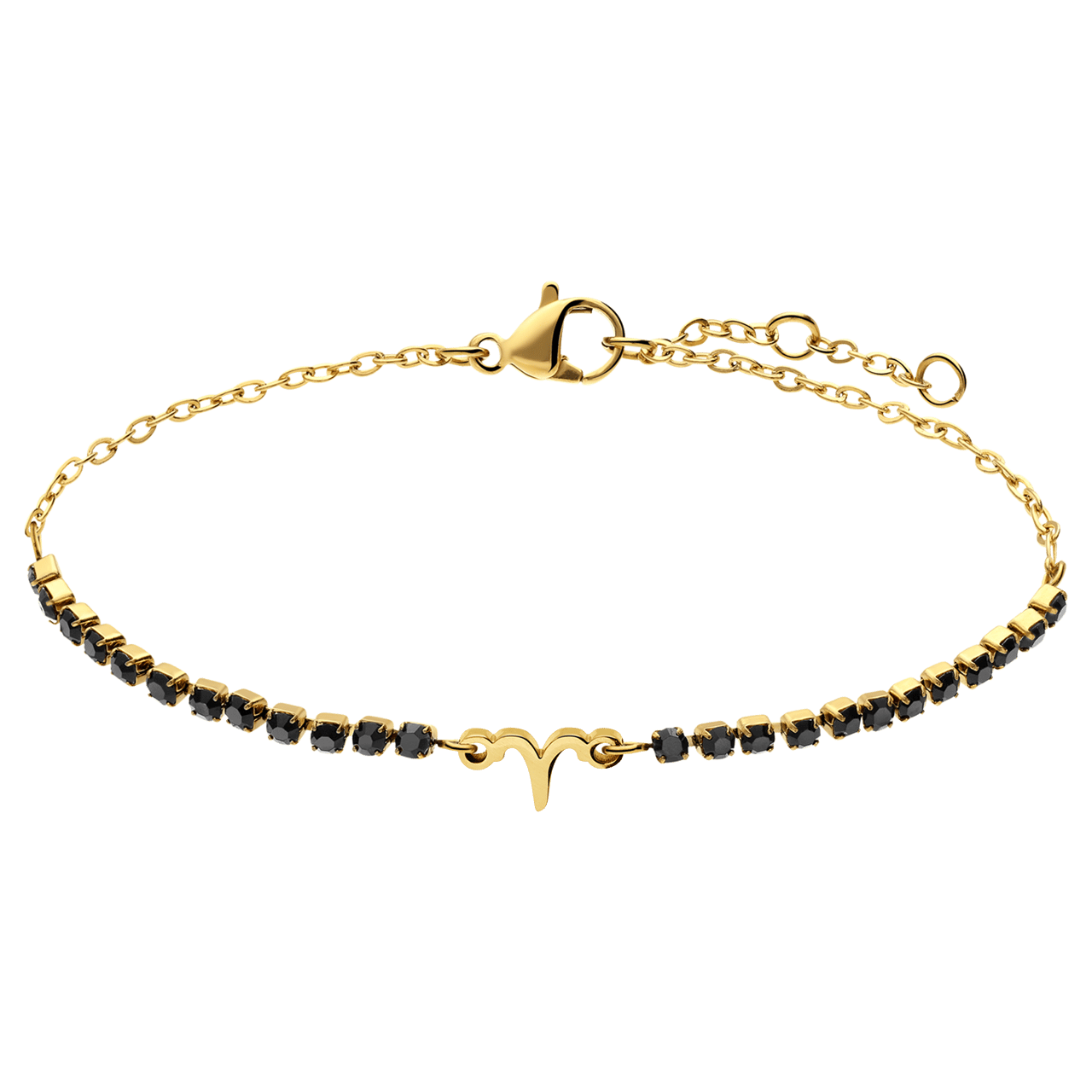 Stalen goldplated fantasiearmband met sterrenbeeld Ram met zirkonia voor dames