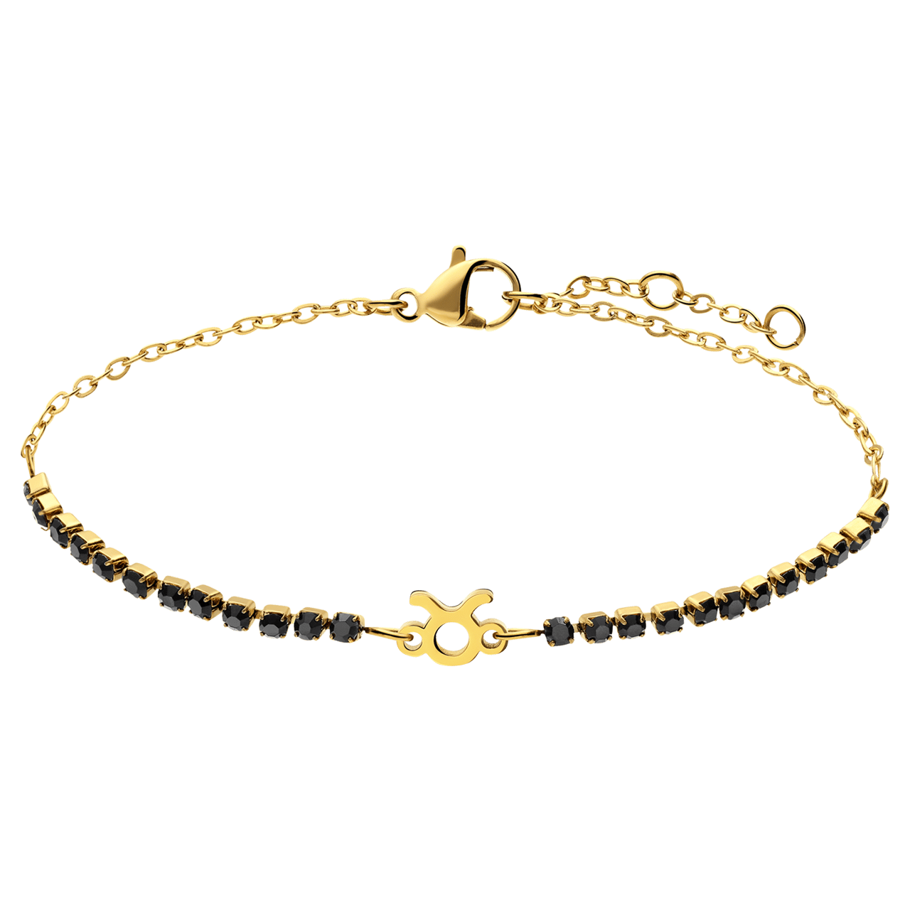 Stalen goldplated fantasiearmband met sterrenbeeldhanger Stier met zirkonia voor dames
