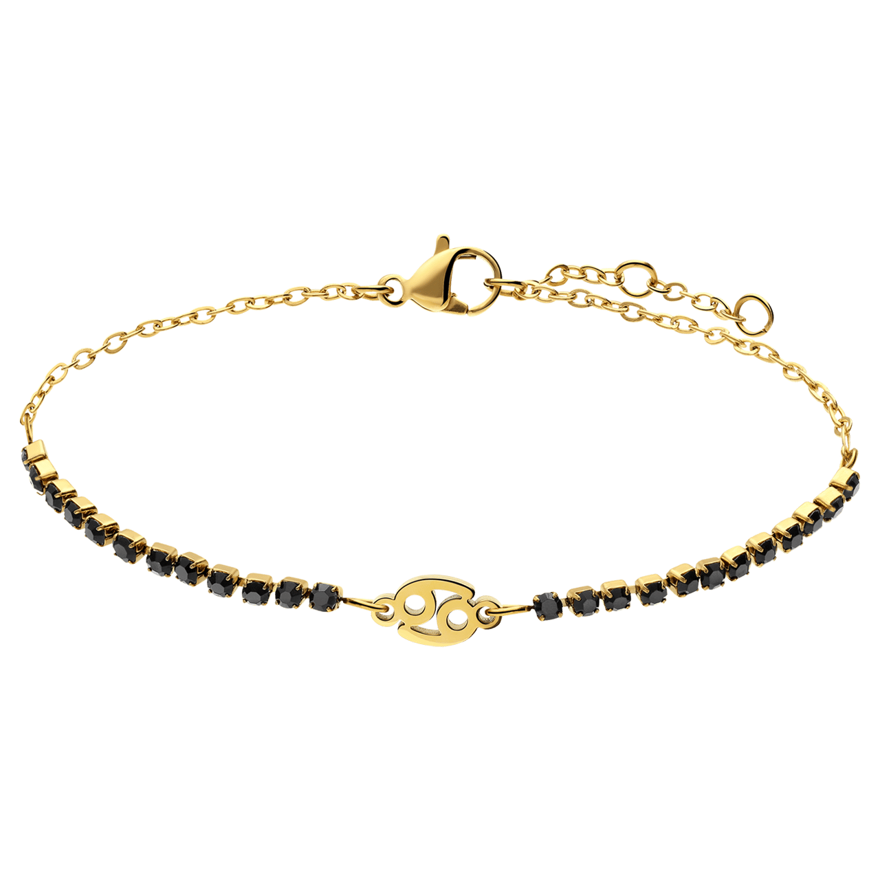 Stalen goldplated fantasiearmband met sterrenbeeldhanger Kreeft met zirkonia voor dames