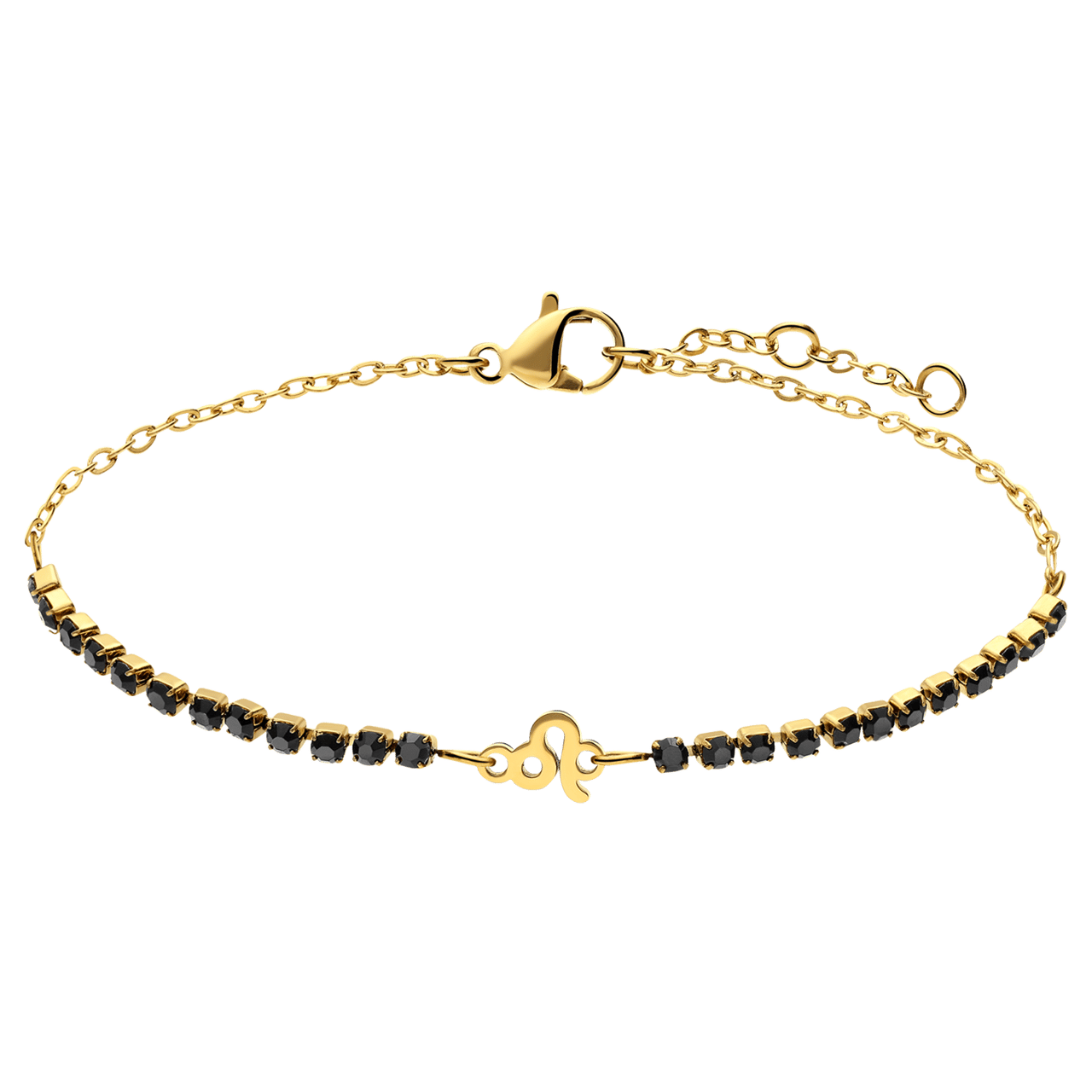 Stalen goldplated fantasiearmband met sterrenbeeldhanger Leeuw met zirkonia voor dames