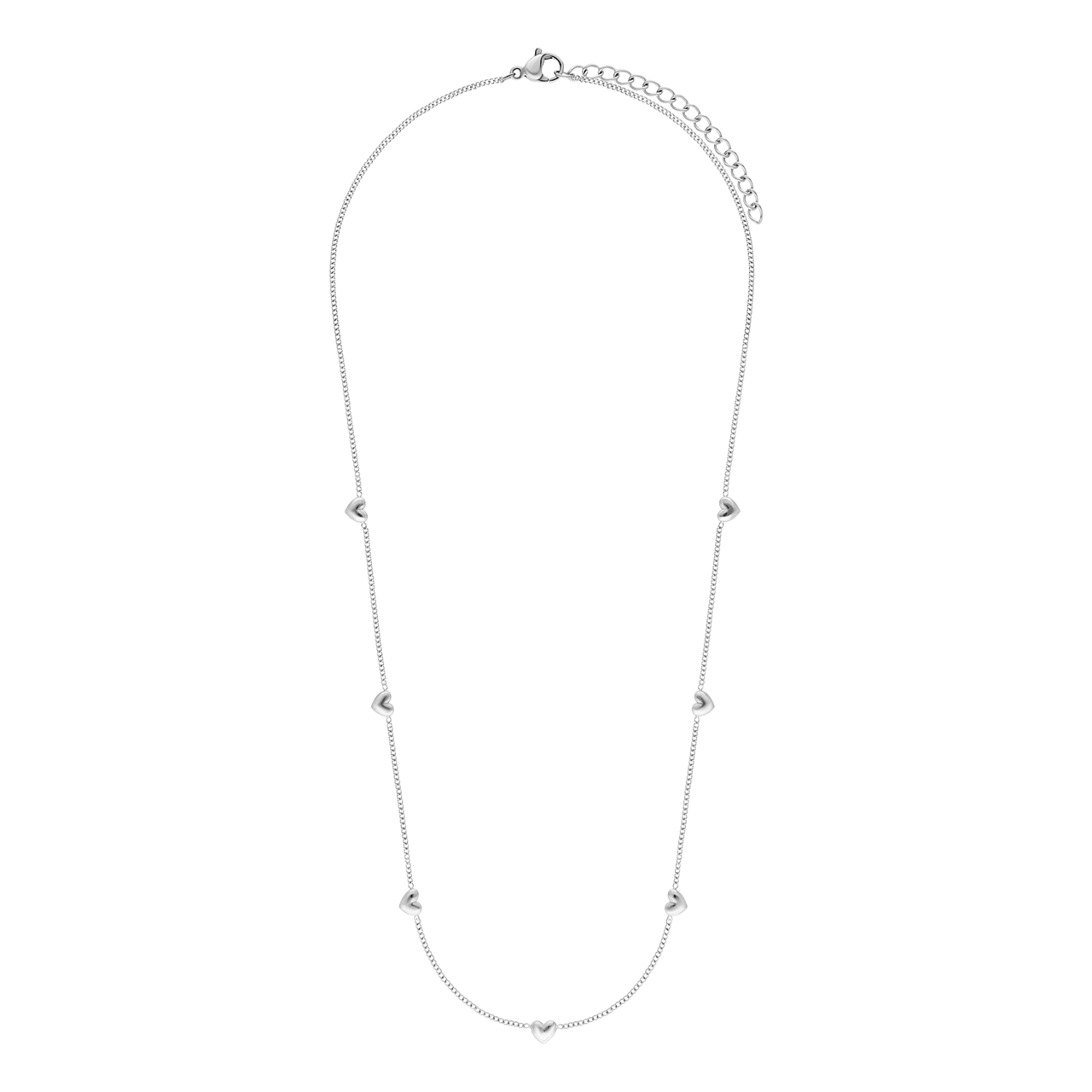 Stalen ketting met 7 hartjes