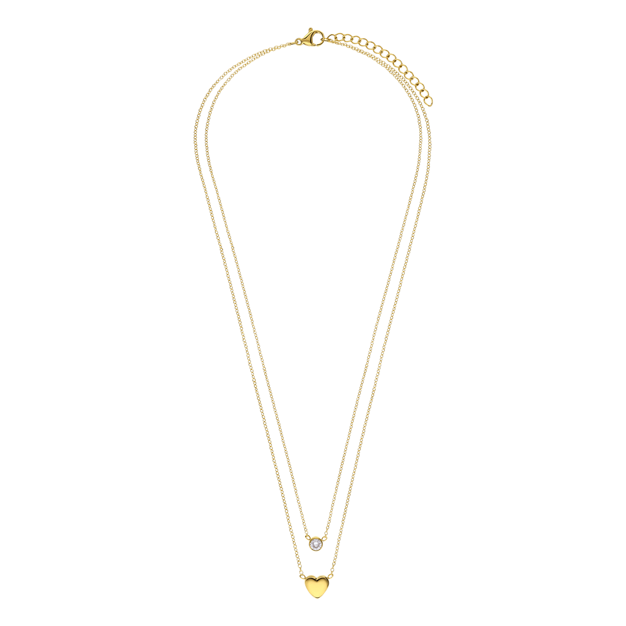Stainless steel goldplated ketting dubbel met hart en zirkonia