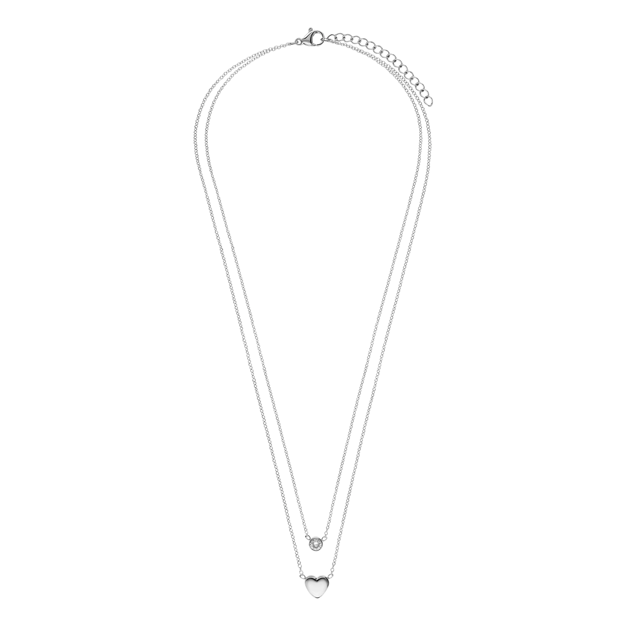 Stainless steel ketting dubbel met hart en zirkonia