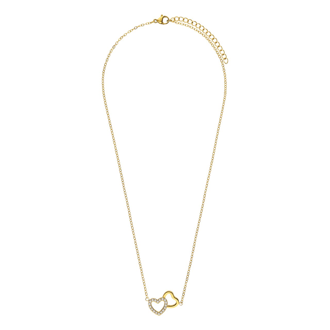 Stalen goldplated ketting met hanger hart met zirkonia voor dames