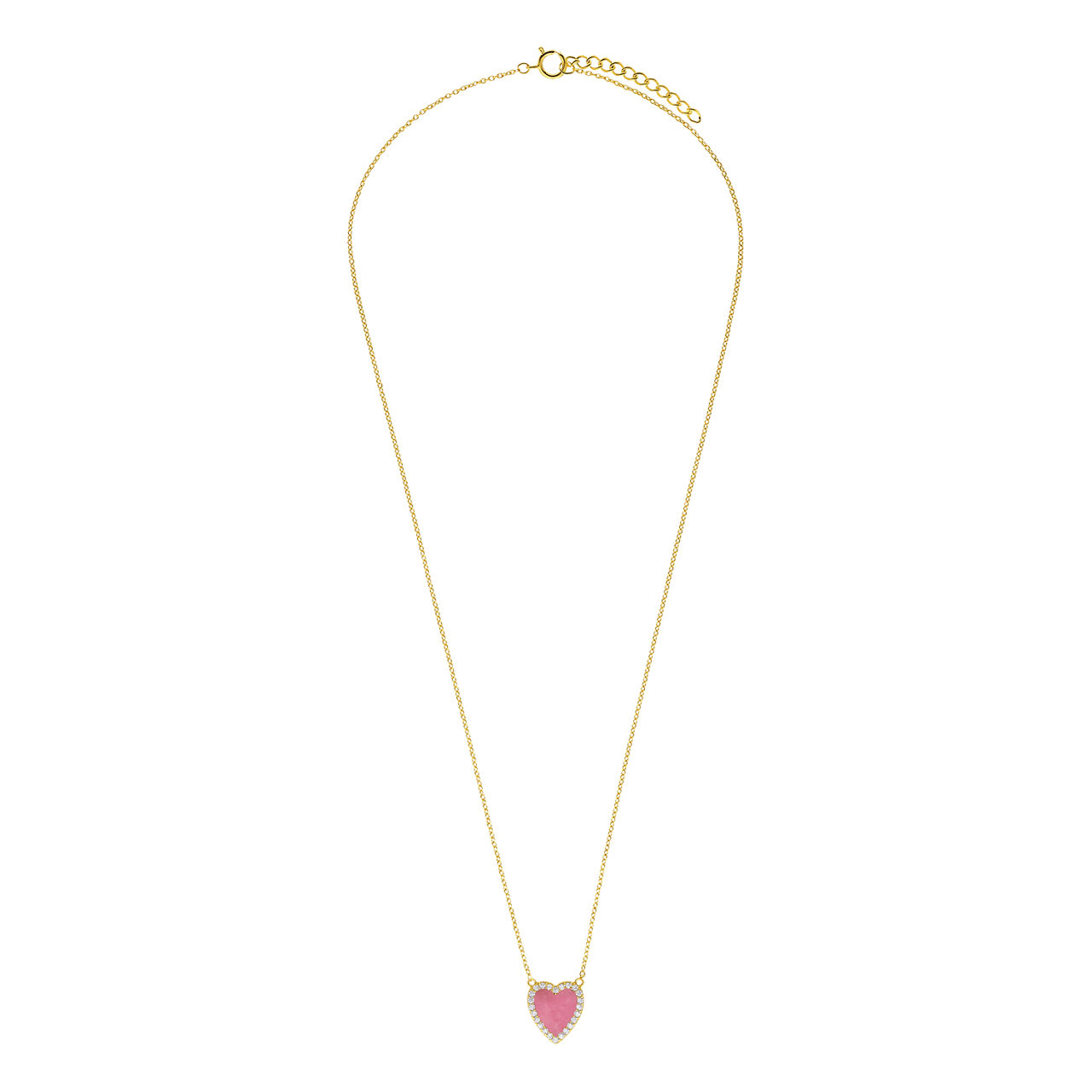 Zilveren goldplated ketting met hanger hart met rhodoniet voor dames