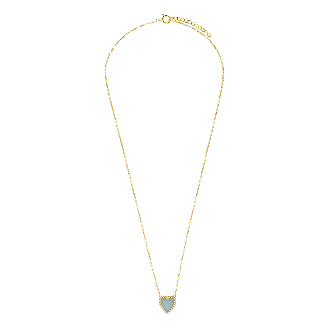 Zilveren goldplated ketting met hanger hart met amazoniet voor dames