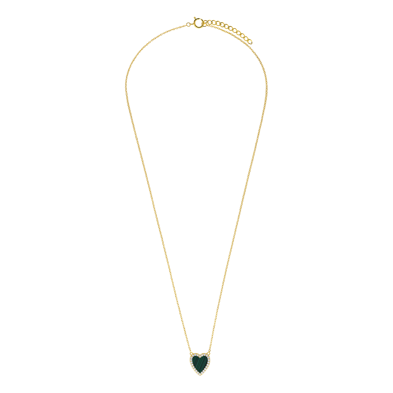 Zilveren goldplated ketting met hanger hart met malachiet voor dames