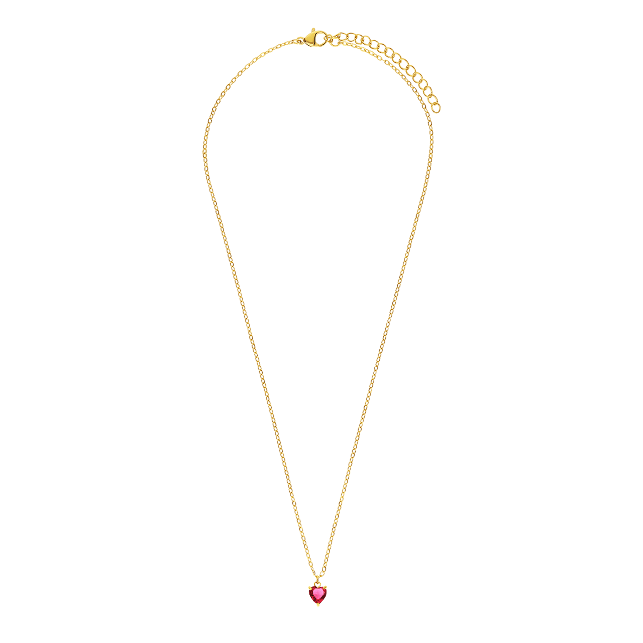 Stalen goldplated vintage ketting rood hart zirkonia