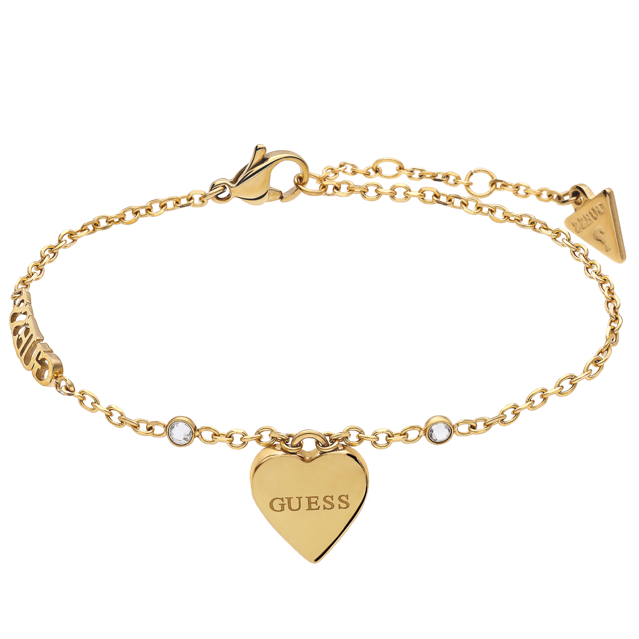 Guess stainless steel goldplated fantasiearmband met hanger hart met kristal voor dames