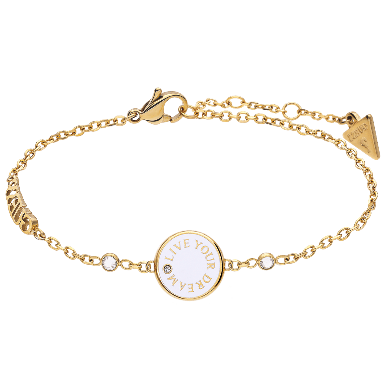 Guess stainless steel goldplated fantasiearmband met hanger met kristal voor dames