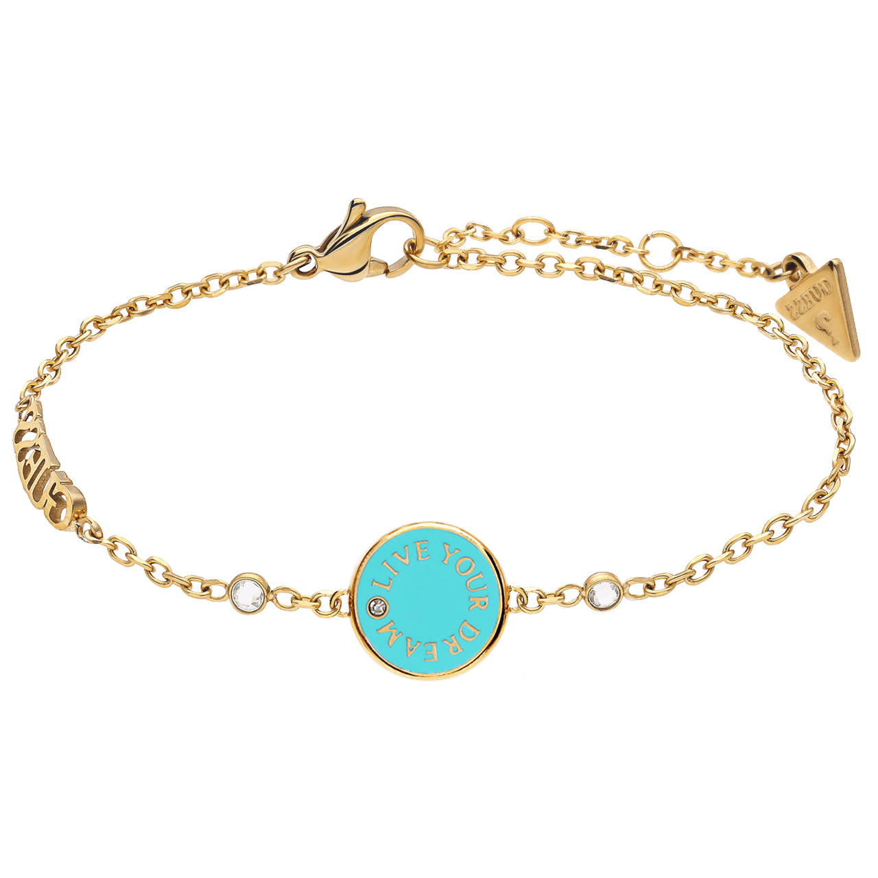 Guess stainless steel goldplated fantasiearmband met hanger met kristal voor dames