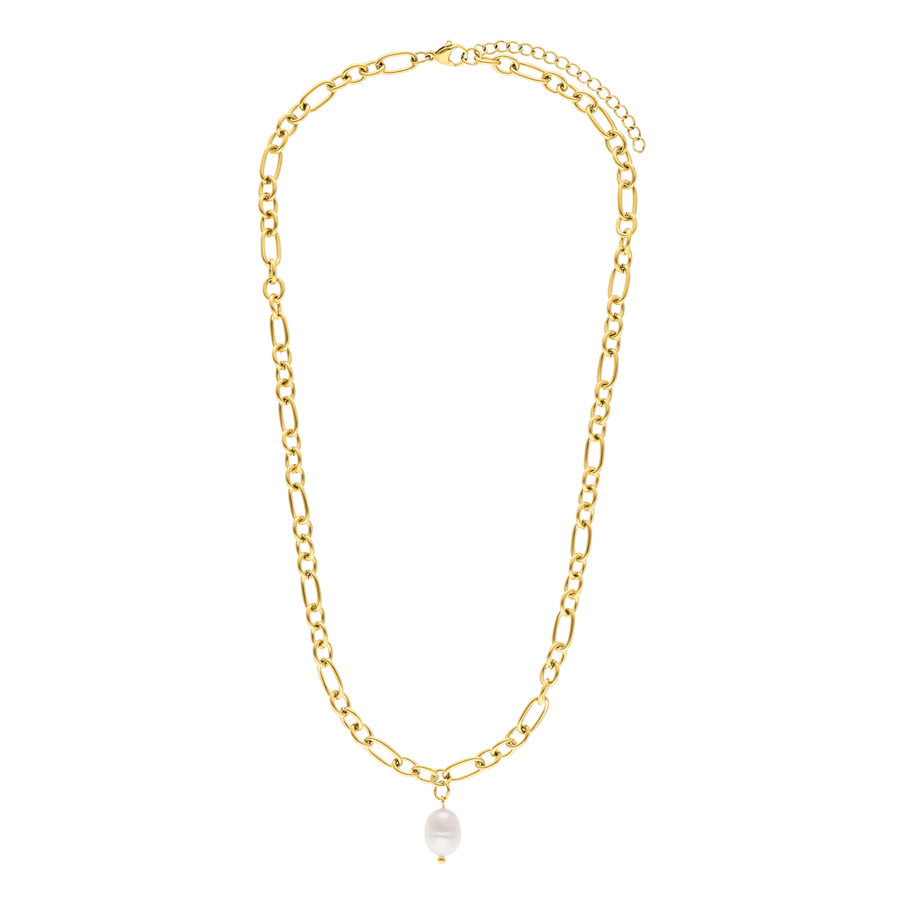 Stalen goldplated parelketting met hanger met parel voor dames